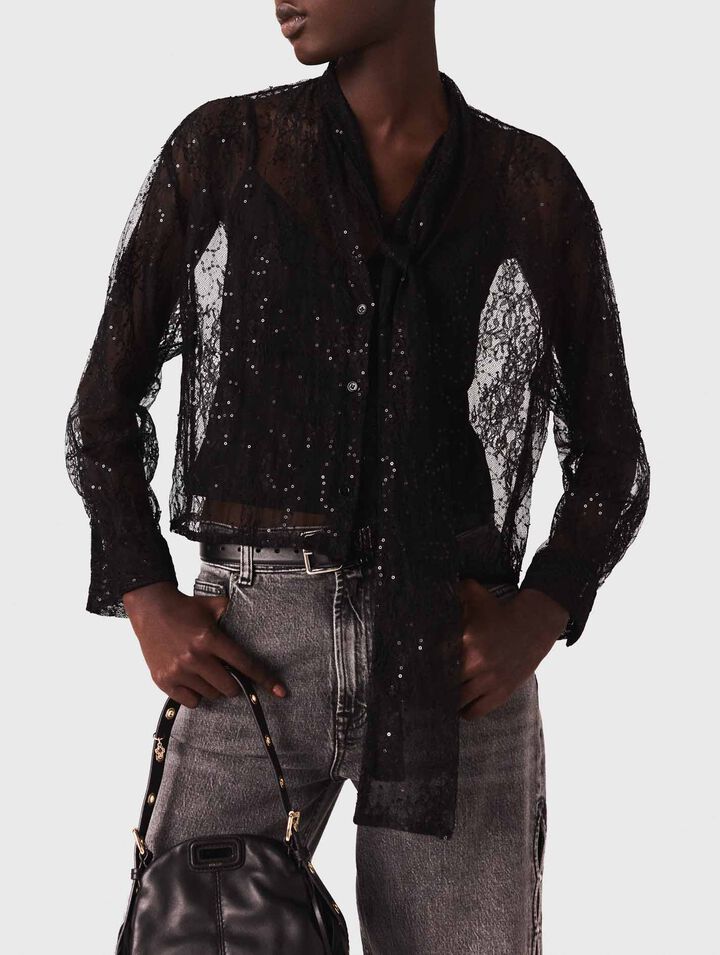 Camisa de encaje con lazada
