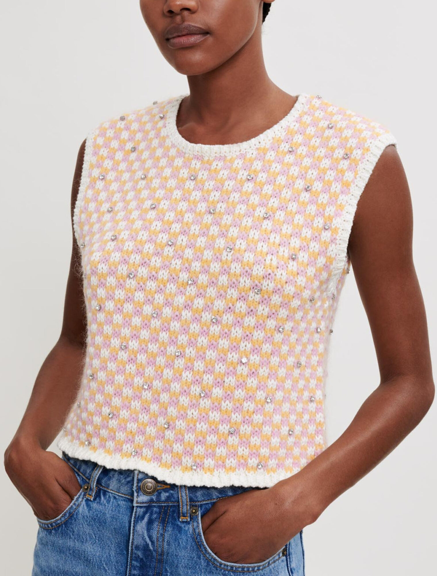 Jersey de punto fantasía con pedrería