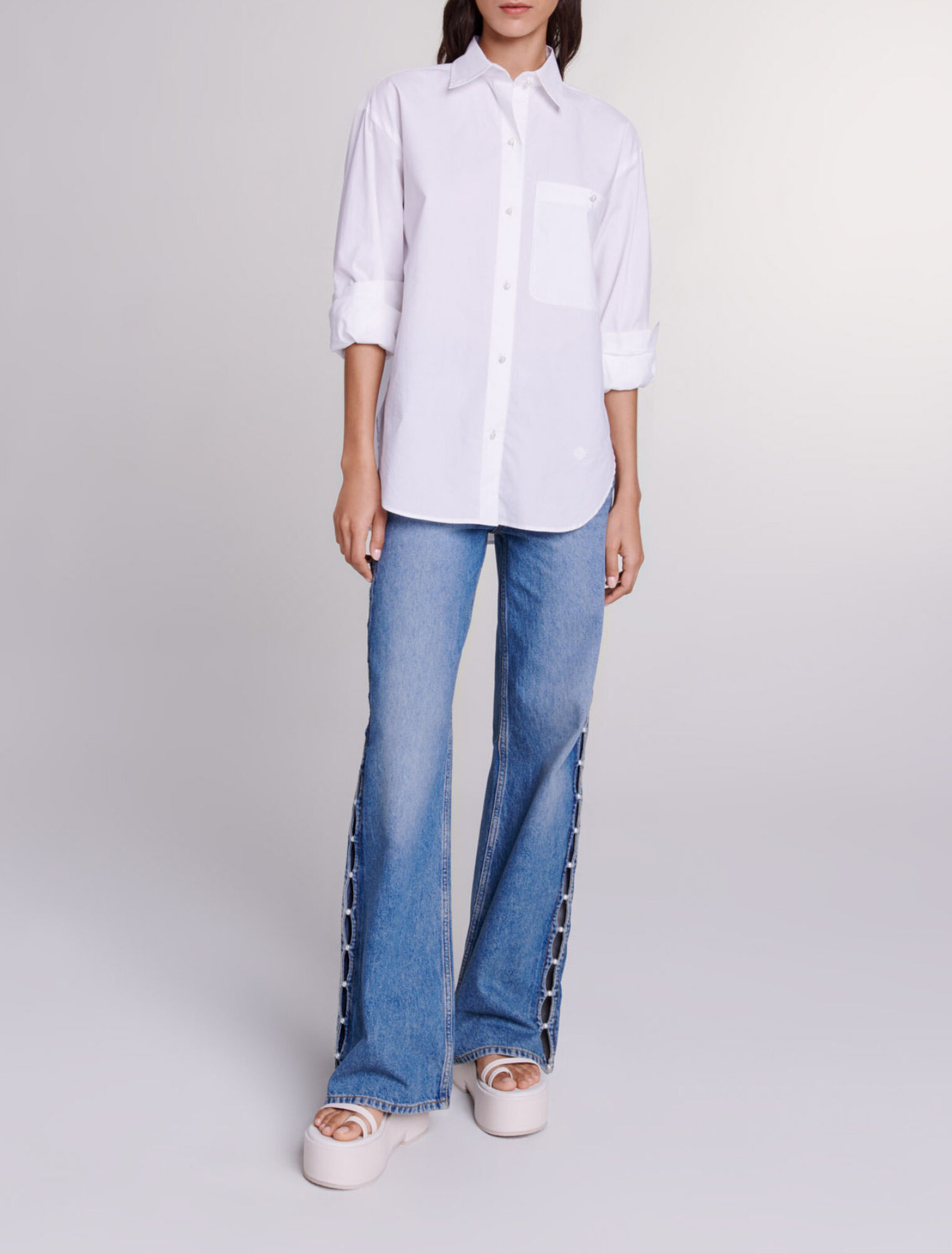 Camisa de popelina de algodón blanca