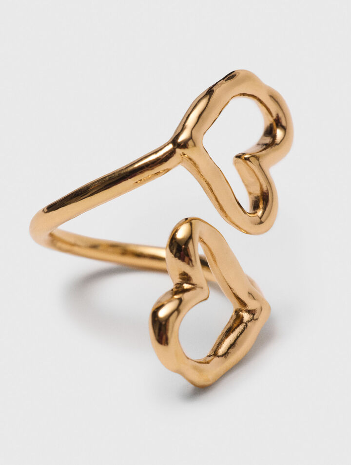 Anillo doble corazón chapado oro
