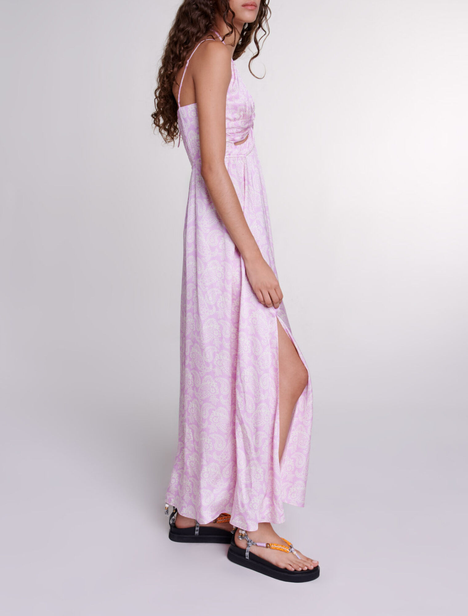 Vestido largo con estampado calado