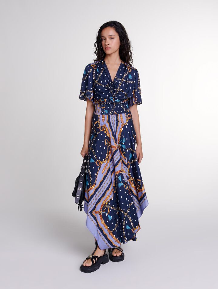 Vestido largo satinado estampado 