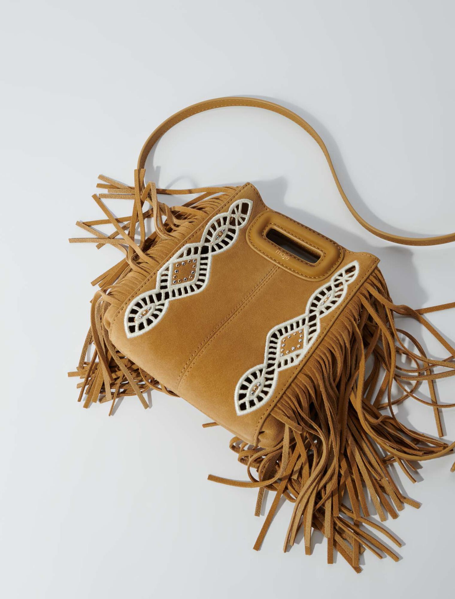 Minibolso M ante bordado con flecos