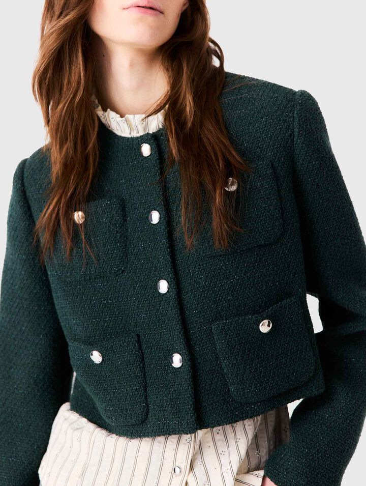 Chaqueta de tweed con flecos