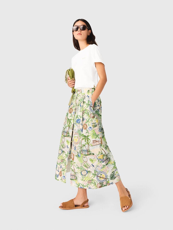 Falda larga estampada y short