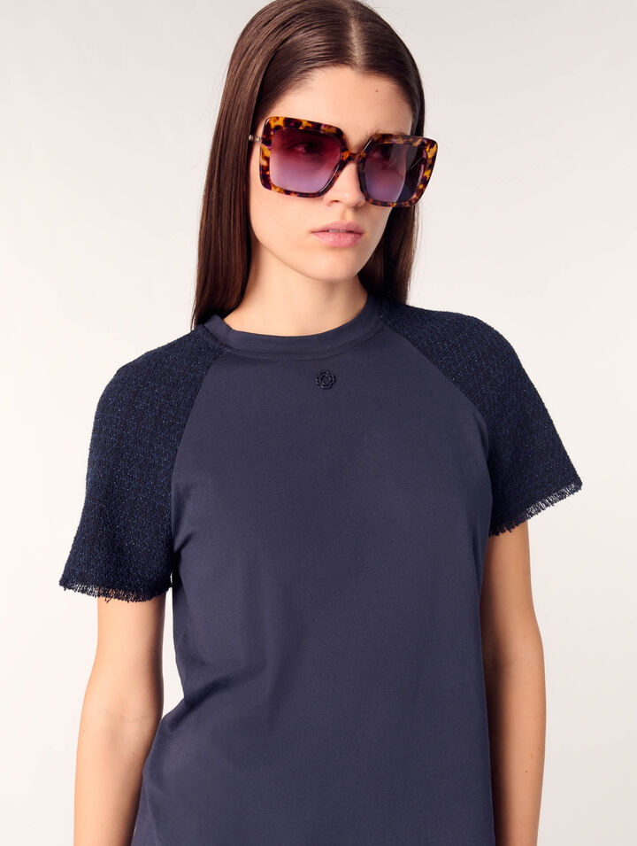 Camiseta con mangas de tweed