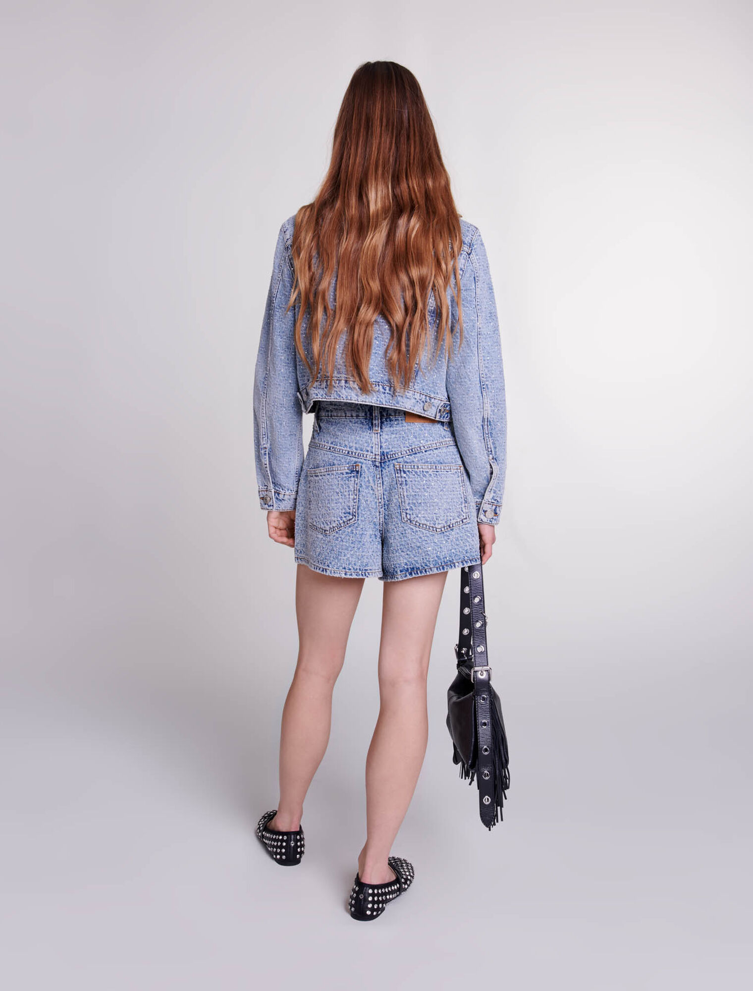 Short vaquero de jacquard y pedrería