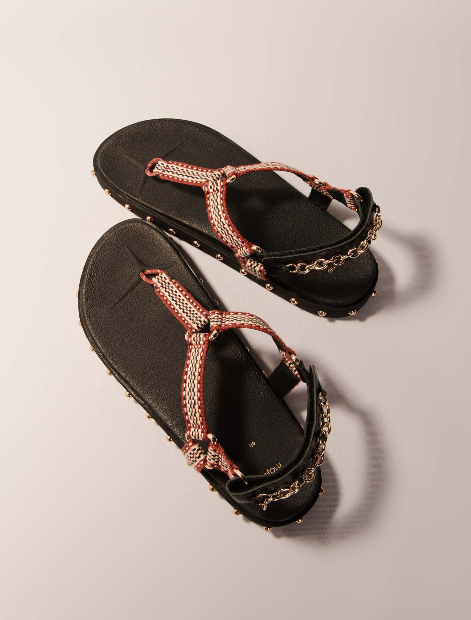 Sandalias planas de cuerda y piel