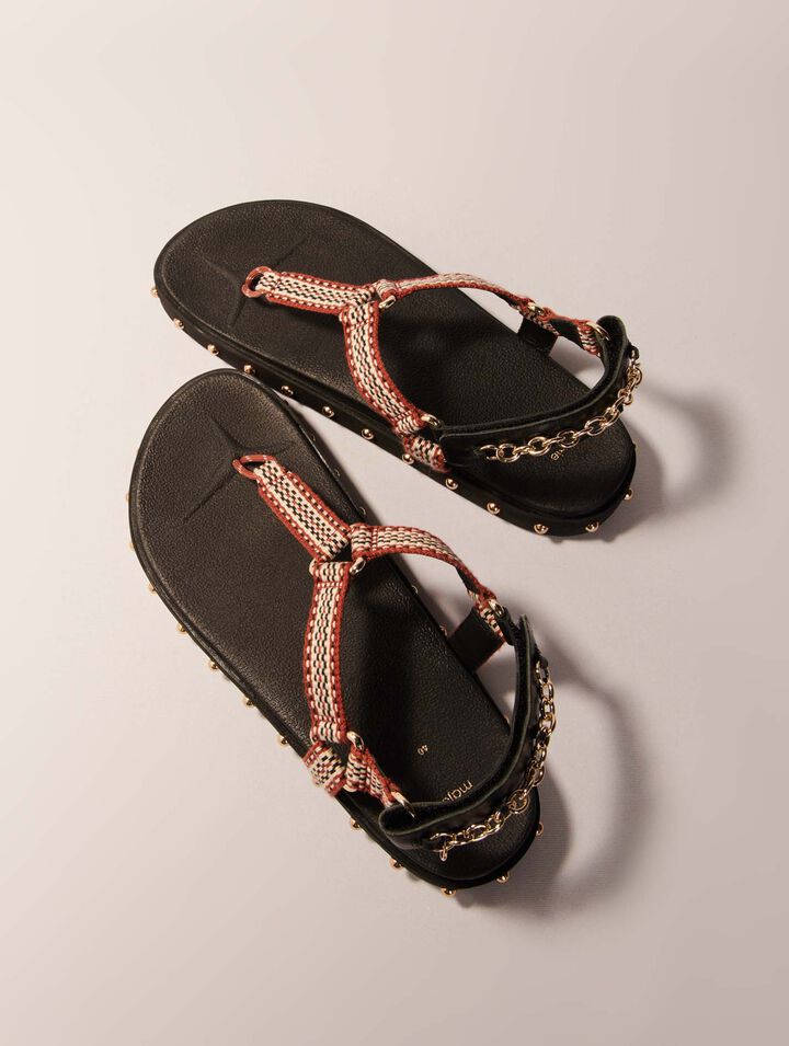 Sandalias planas de cuerda y piel