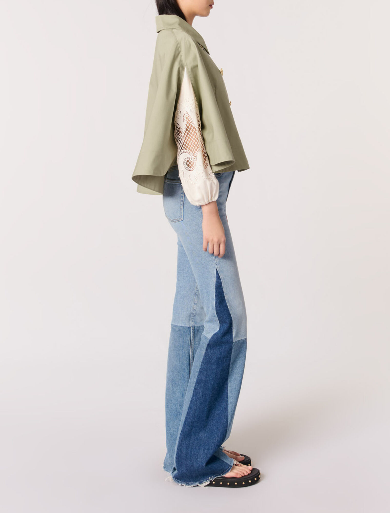 Gabardina corta efecto capa