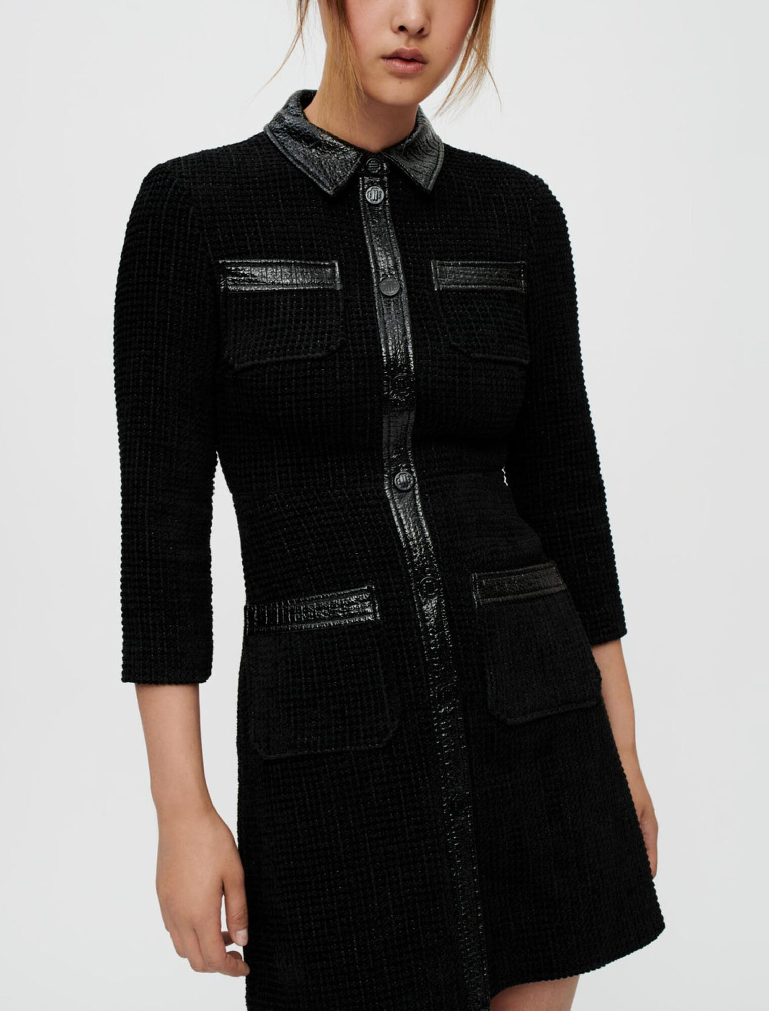 Vestido de tweed de terciopelo y vinilo