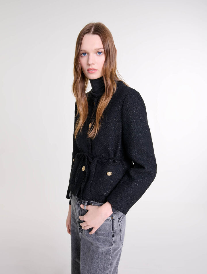 Chaqueta recta de tweed brillante
