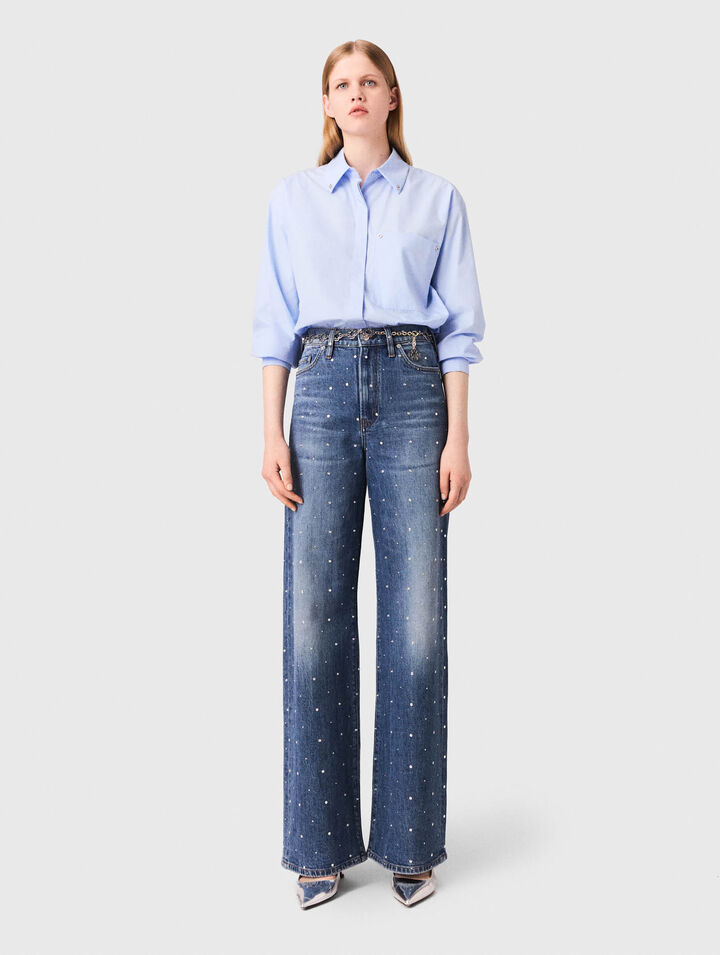 Vaquero ancho en denim con clavos