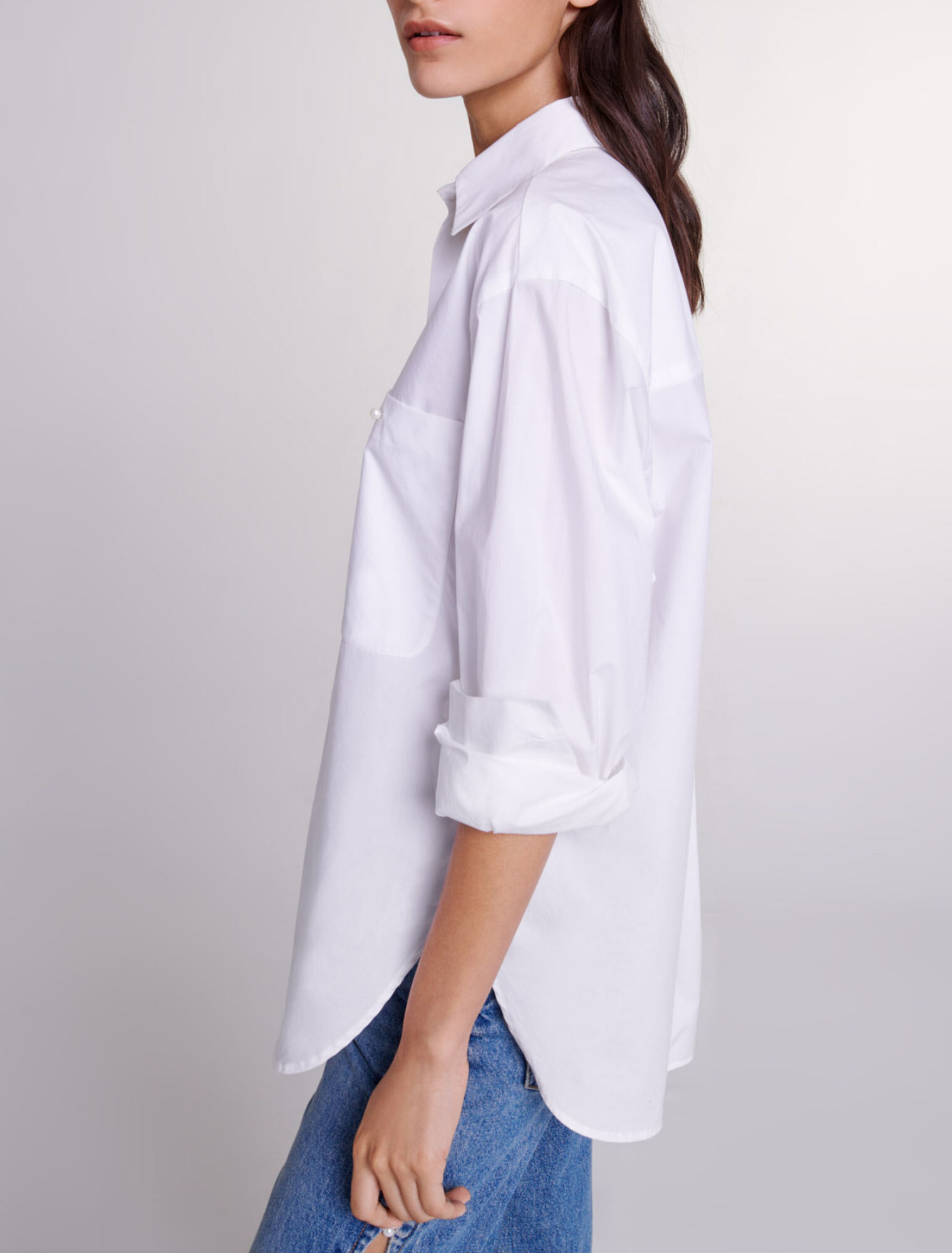Camisa de popelina de algodón blanca