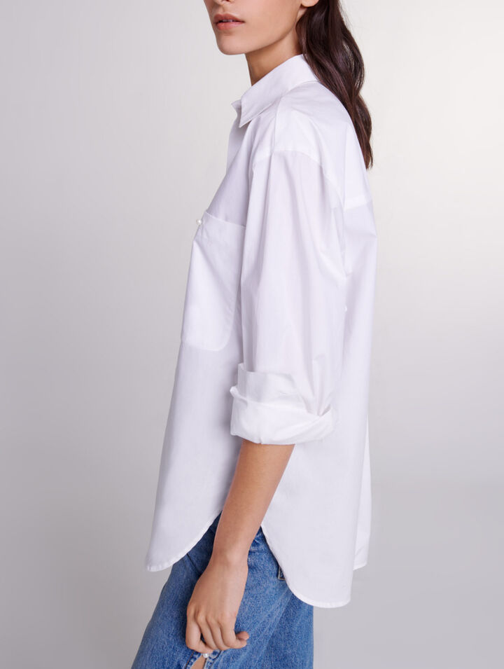 Camisa de popelina de algodón blanca