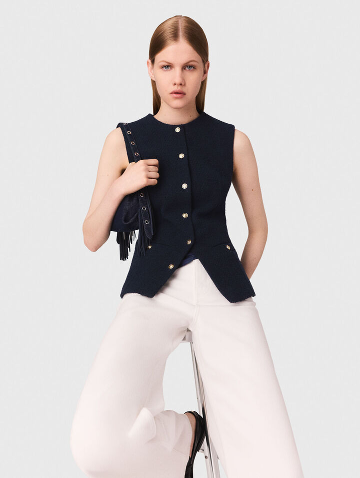Chaqueta larga de tweed sin mangas