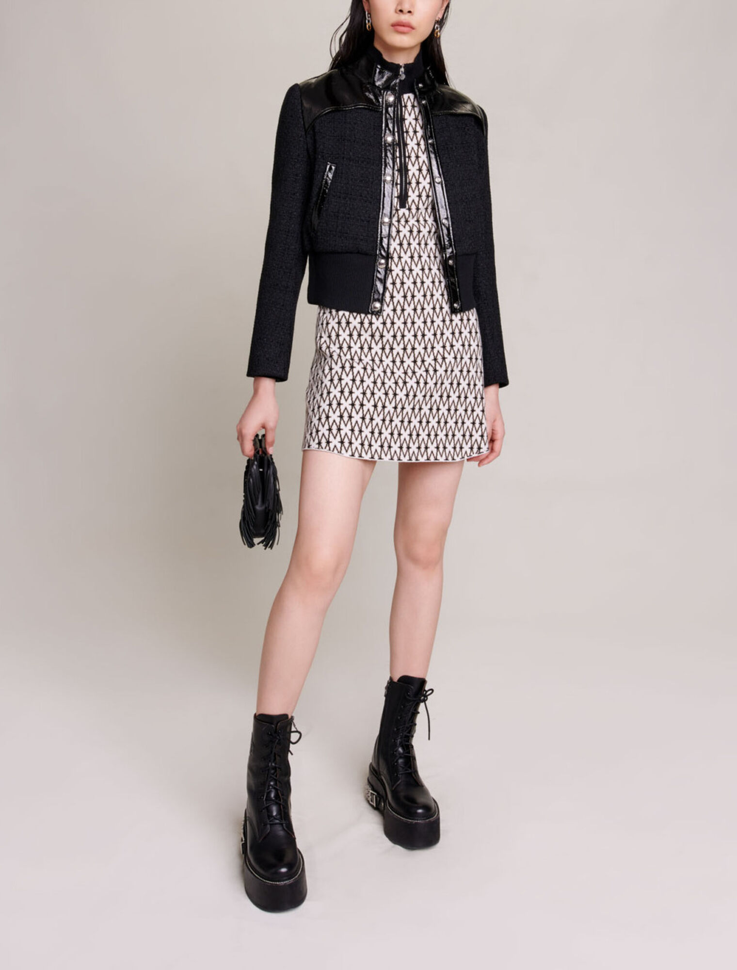 Cazadora de tweed y vinilo