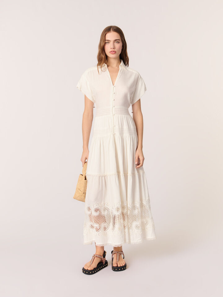 Vestido largo bordado con volantes