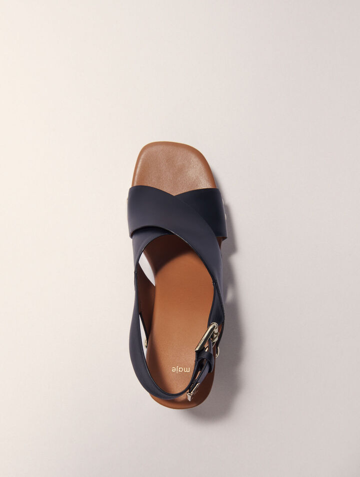 Sandalias de cuña de piel