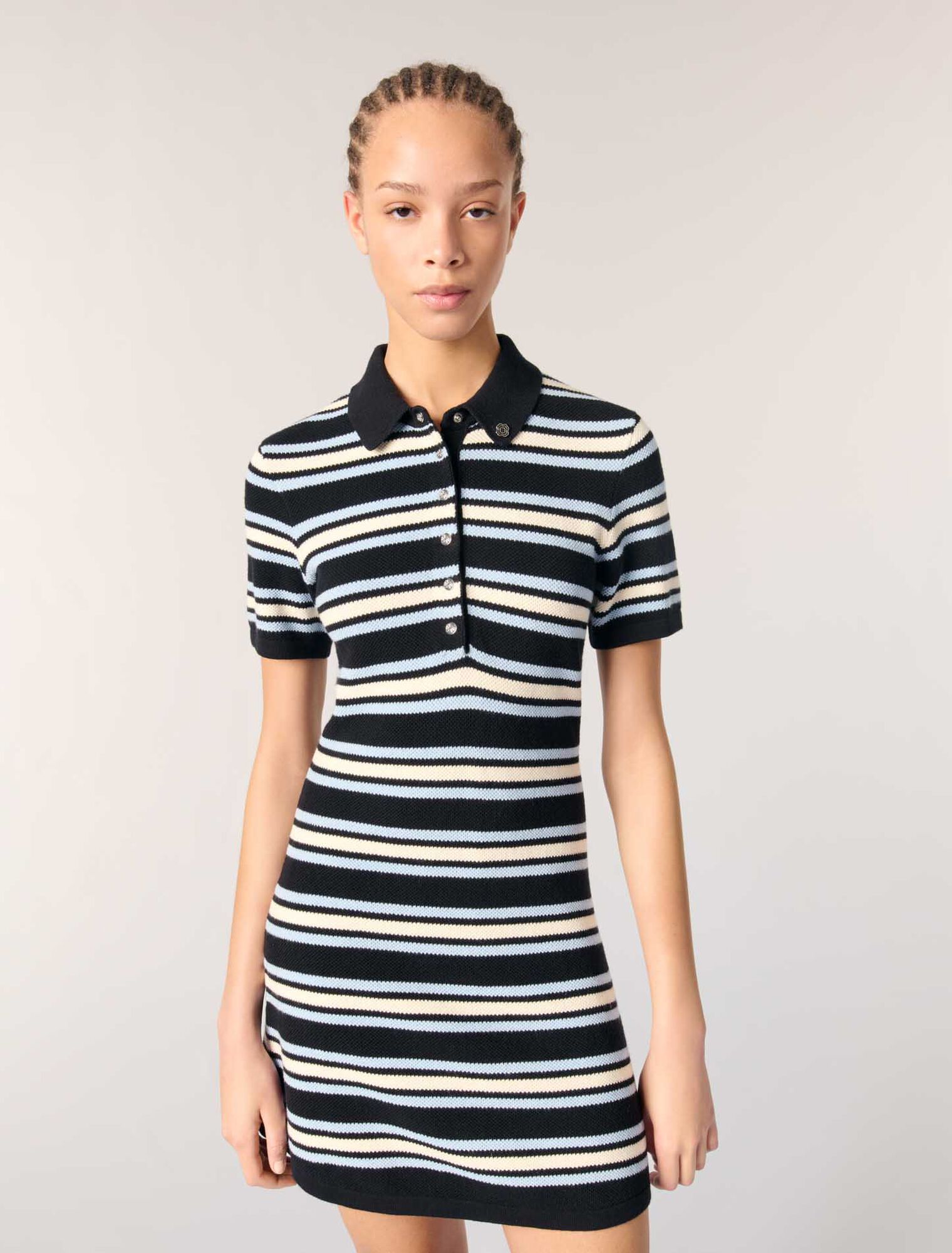 Vestido polo de punto a rayas