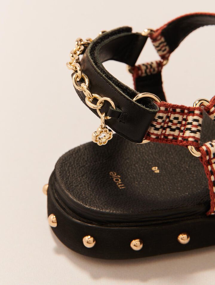Sandalias planas de cuerda y piel