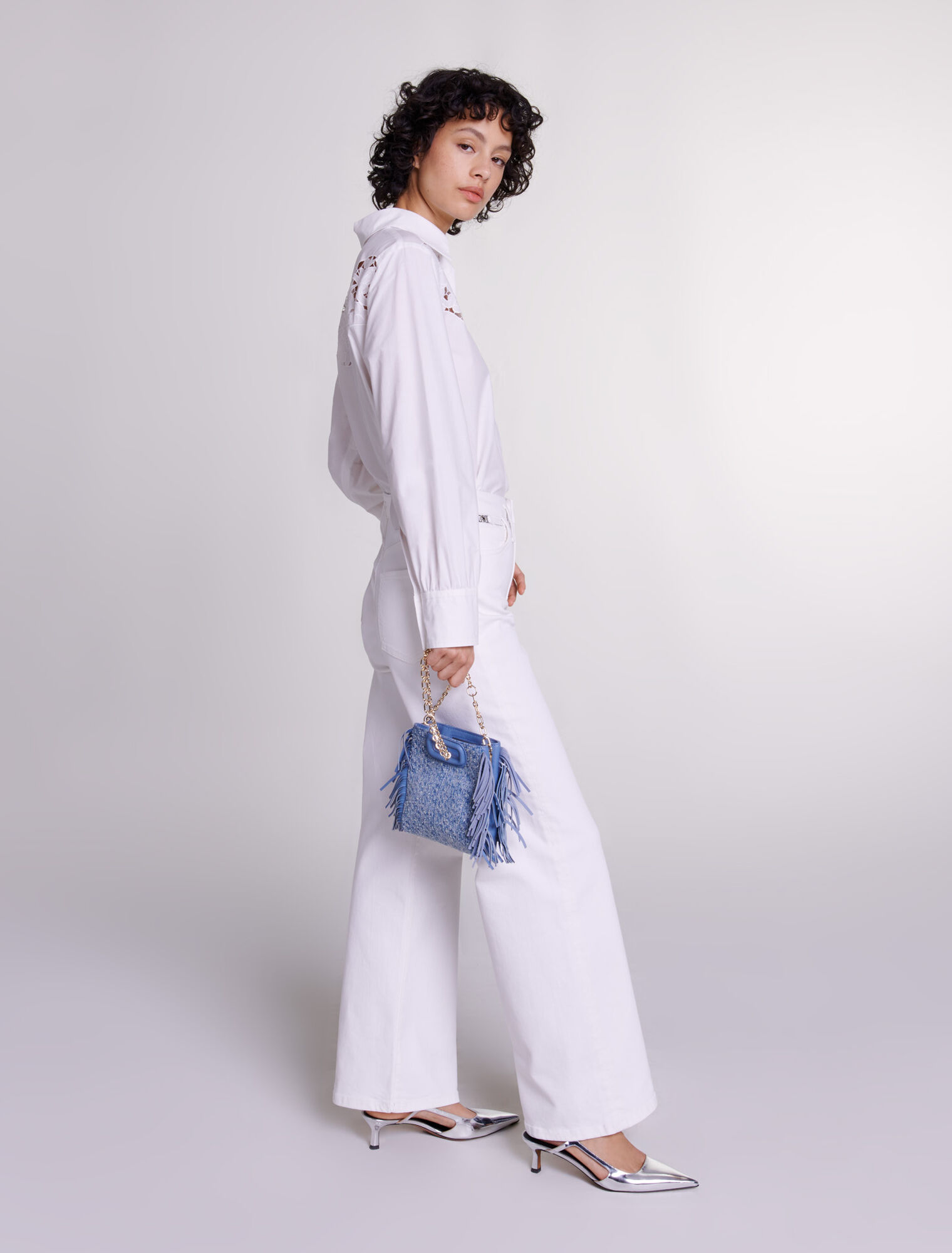 Bolso M mini de tela denim y estrás