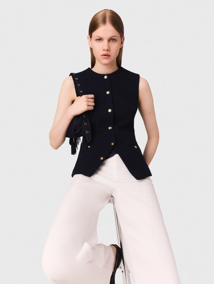 Chaqueta larga de tweed sin mangas