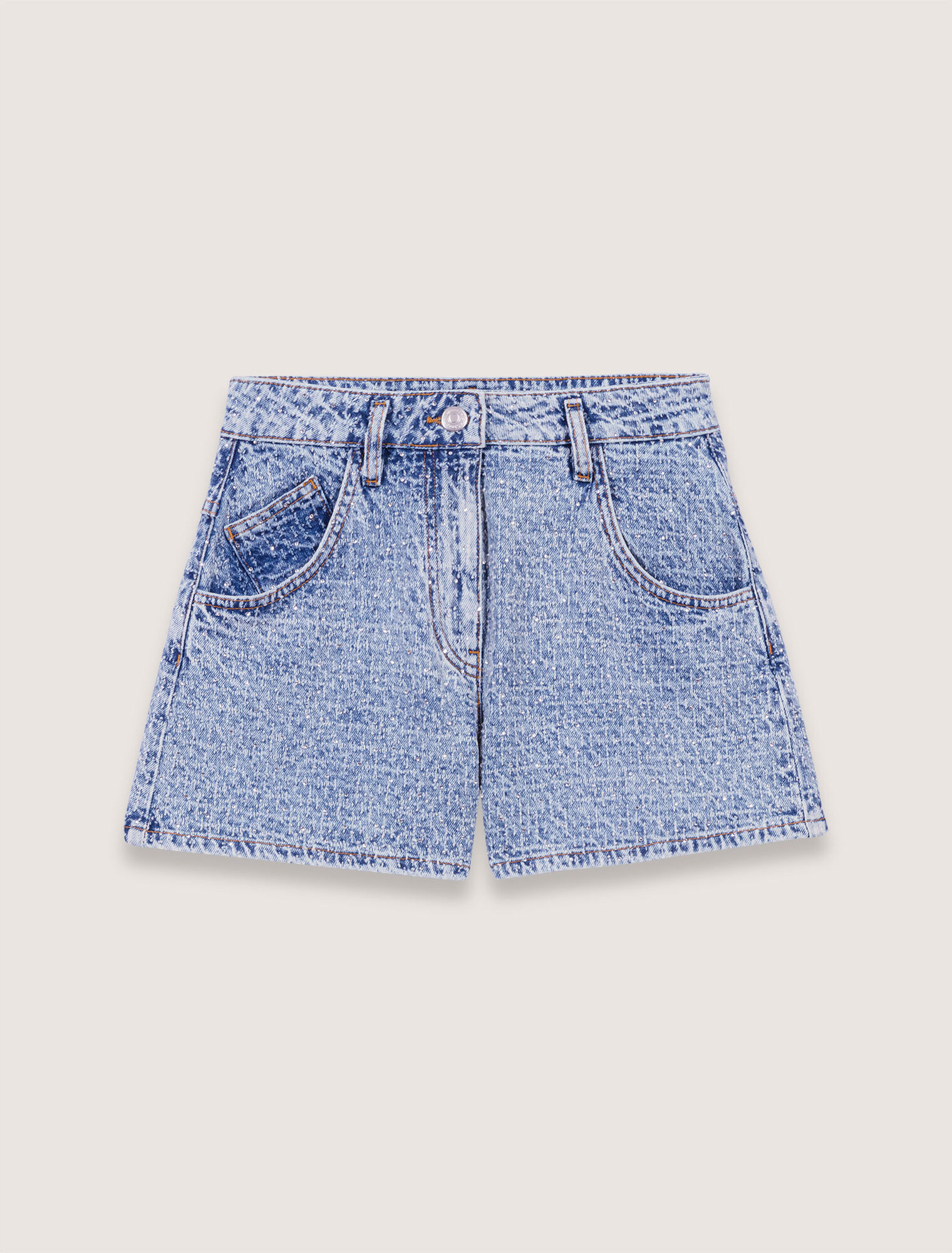 Short vaquero de jacquard y pedrería