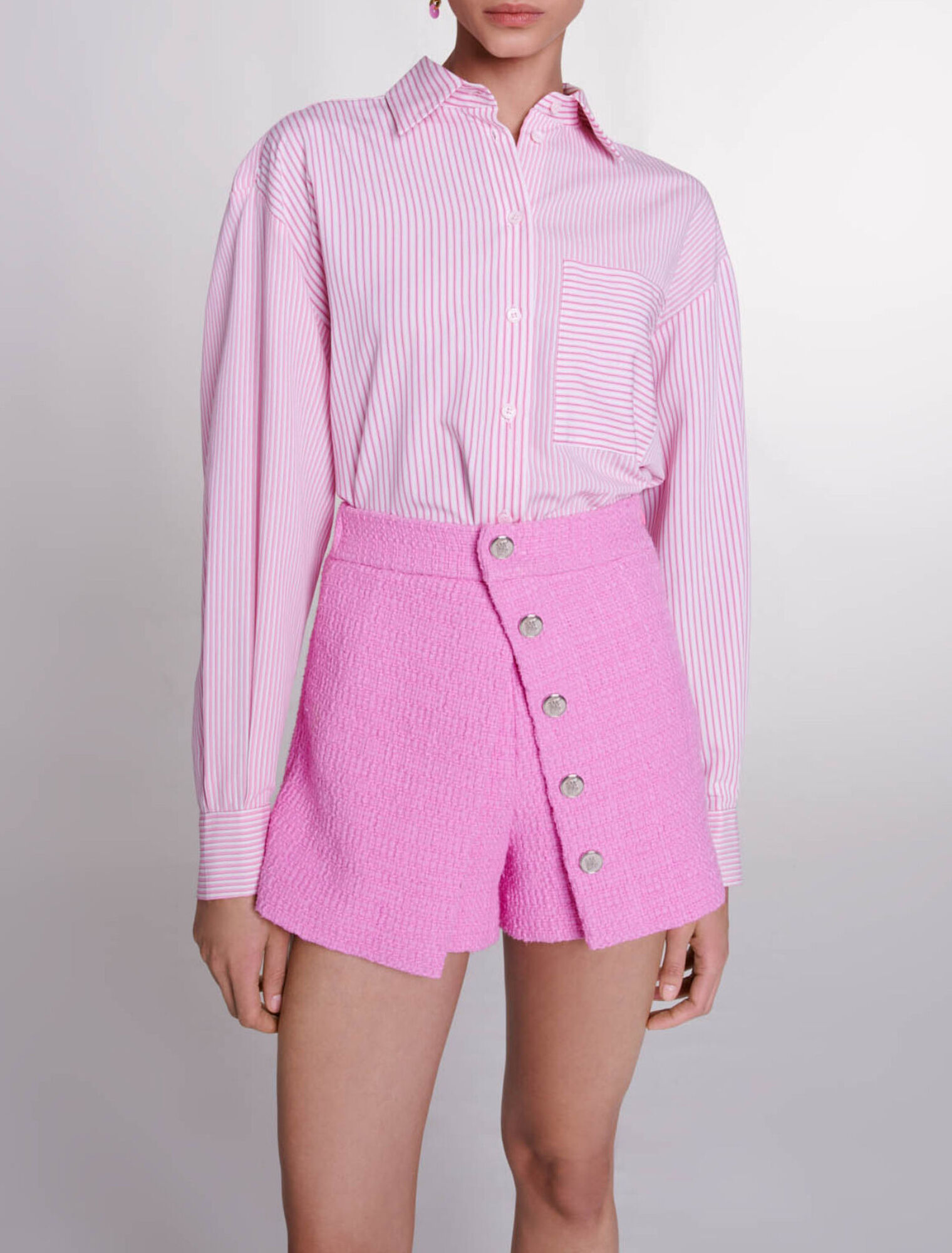 Pantalón corto de tweed con pliegue