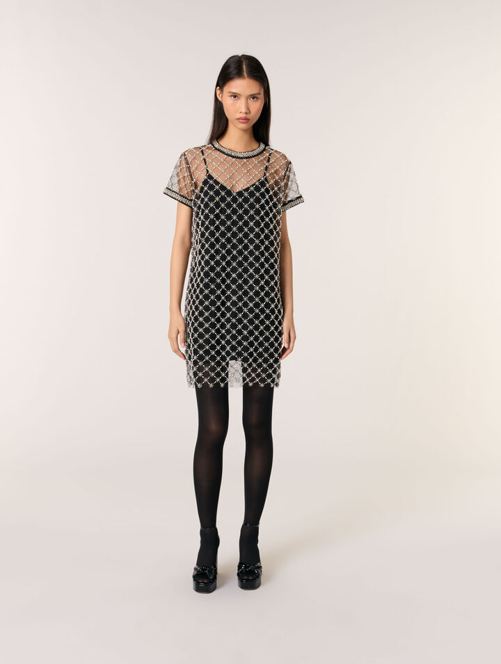 Vestido corto de tul bordado 