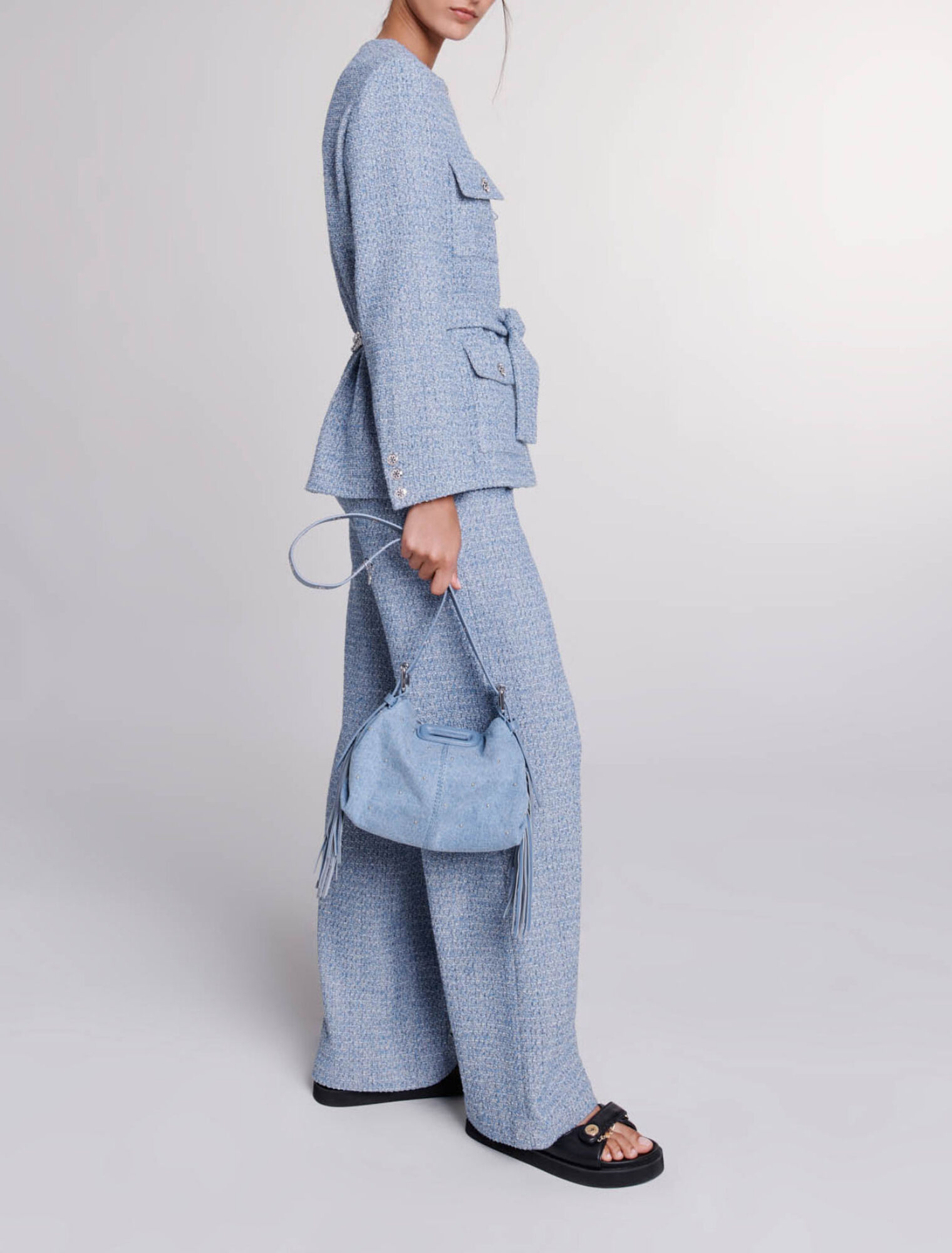Chaqueta de tweed con cinturón