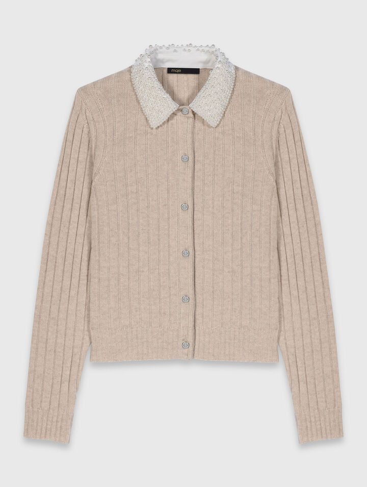 Cárdigan con cuello perlas quitapón