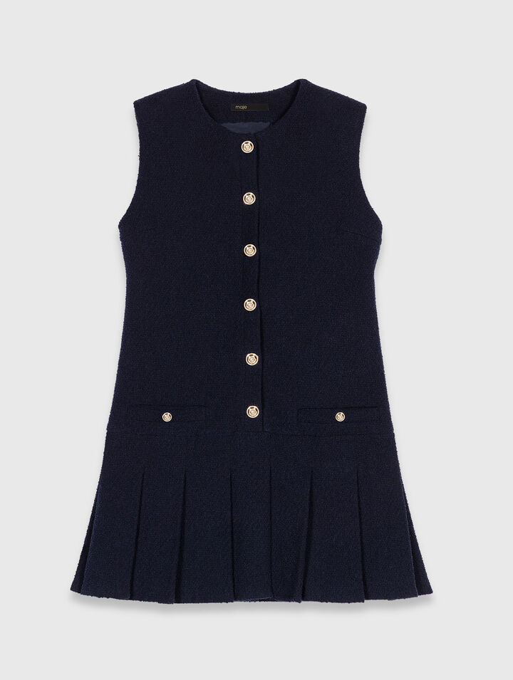 Vestido tweed corto, cuello extraíble