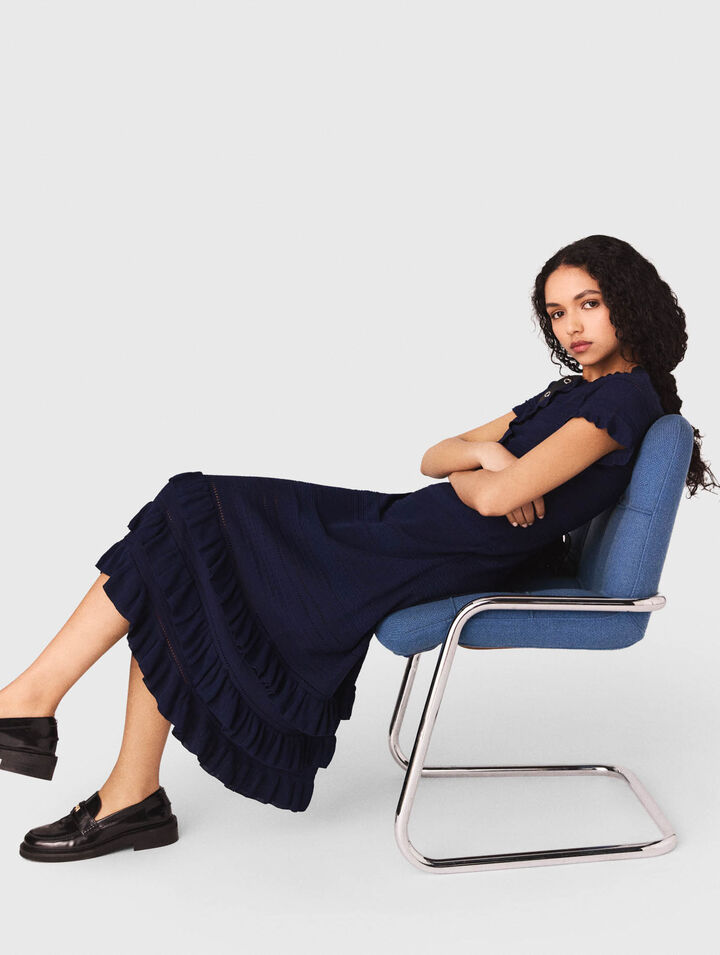 Vestido largo de punto con volantes