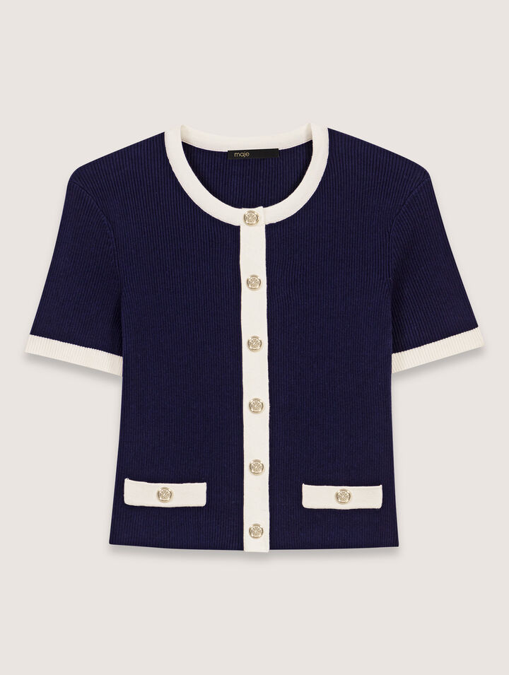 C&aacute;rdigan corto con detalles contrastados