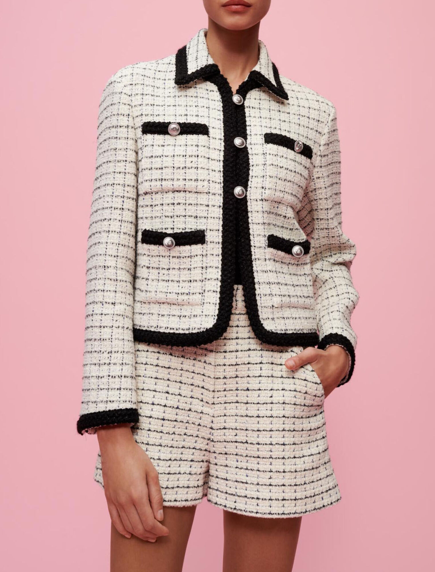 Chaqueta tweed moteado a cuadros