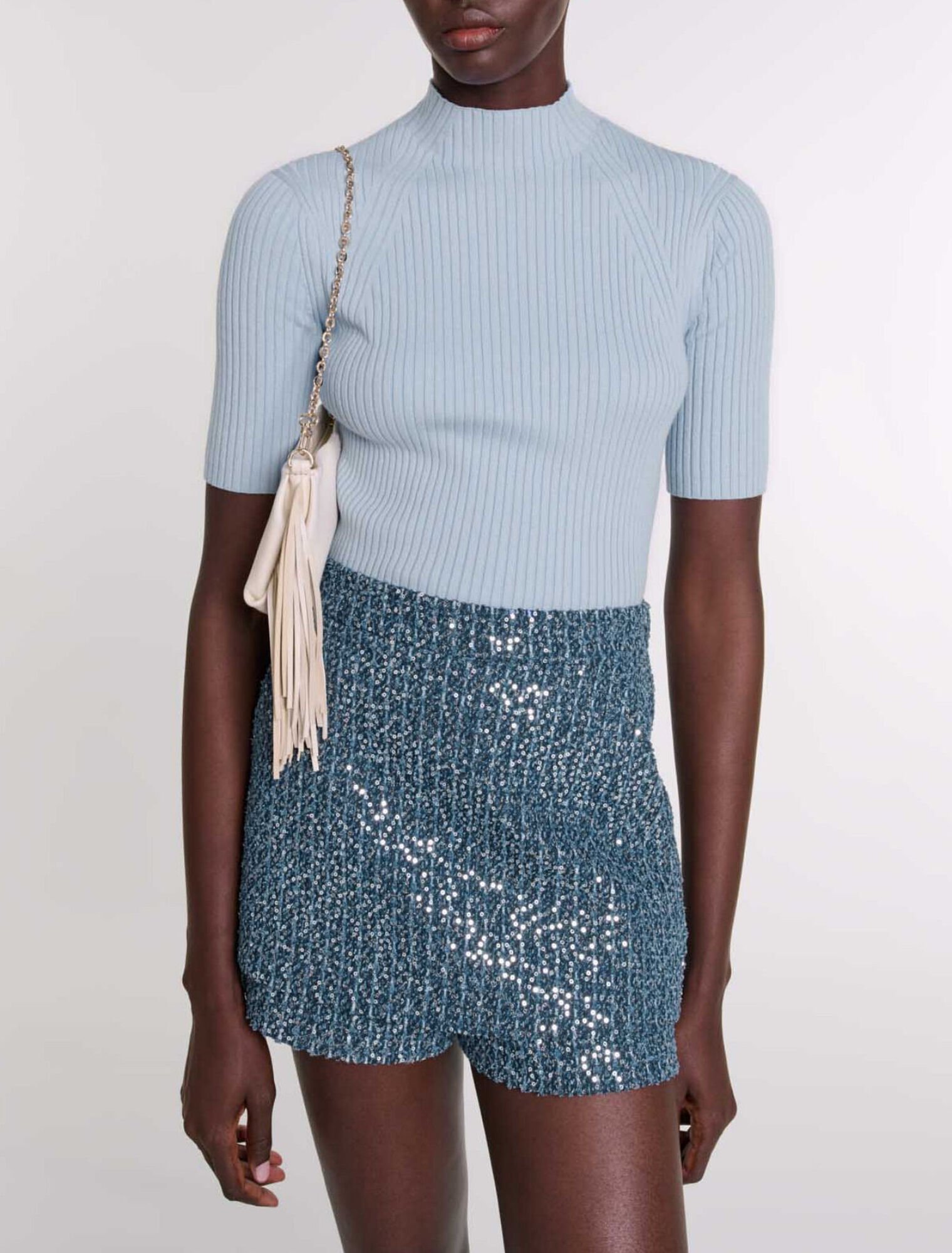 Top acanalado de algod&oacute;n y seda