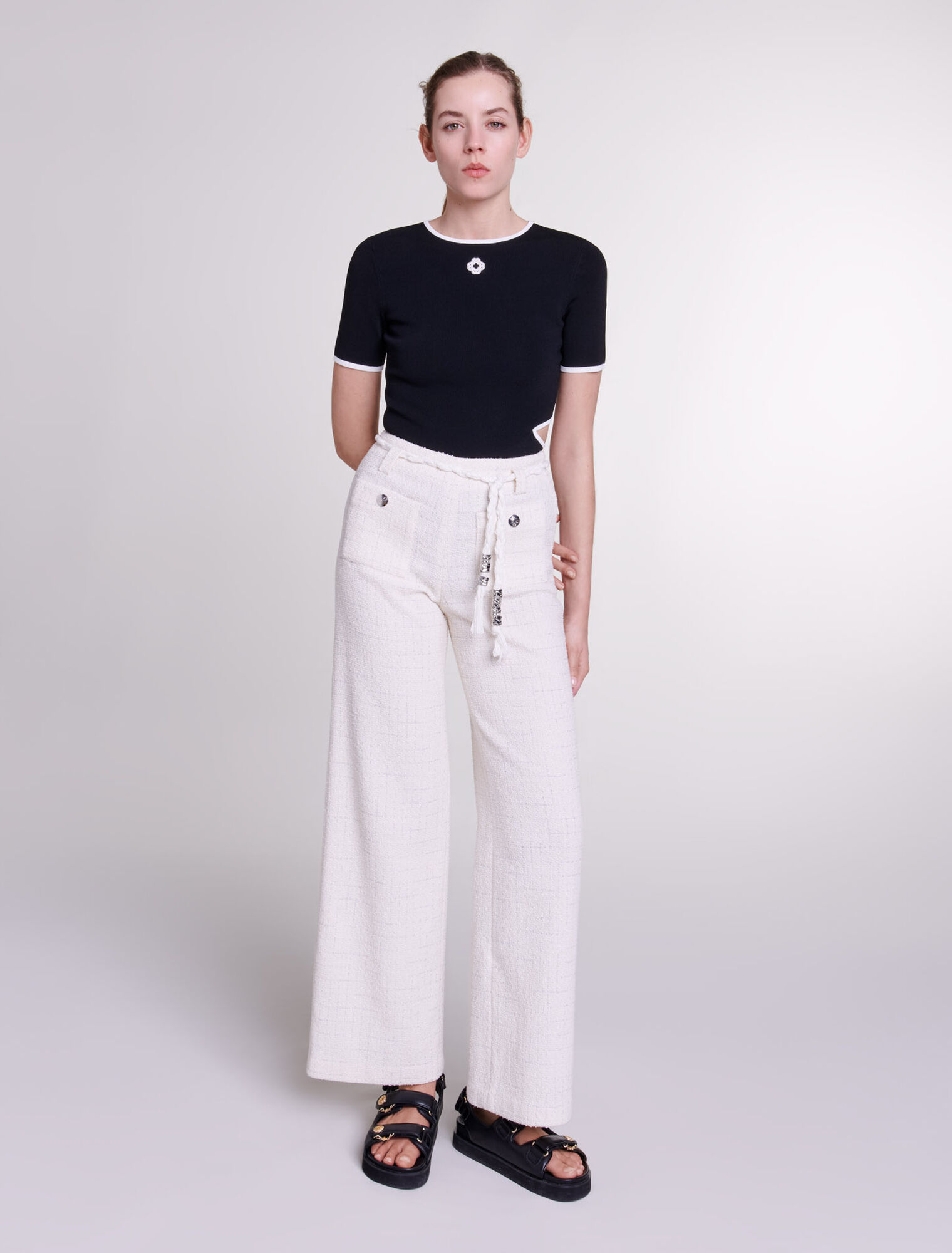 Pantalón tweed de hilos metalizados