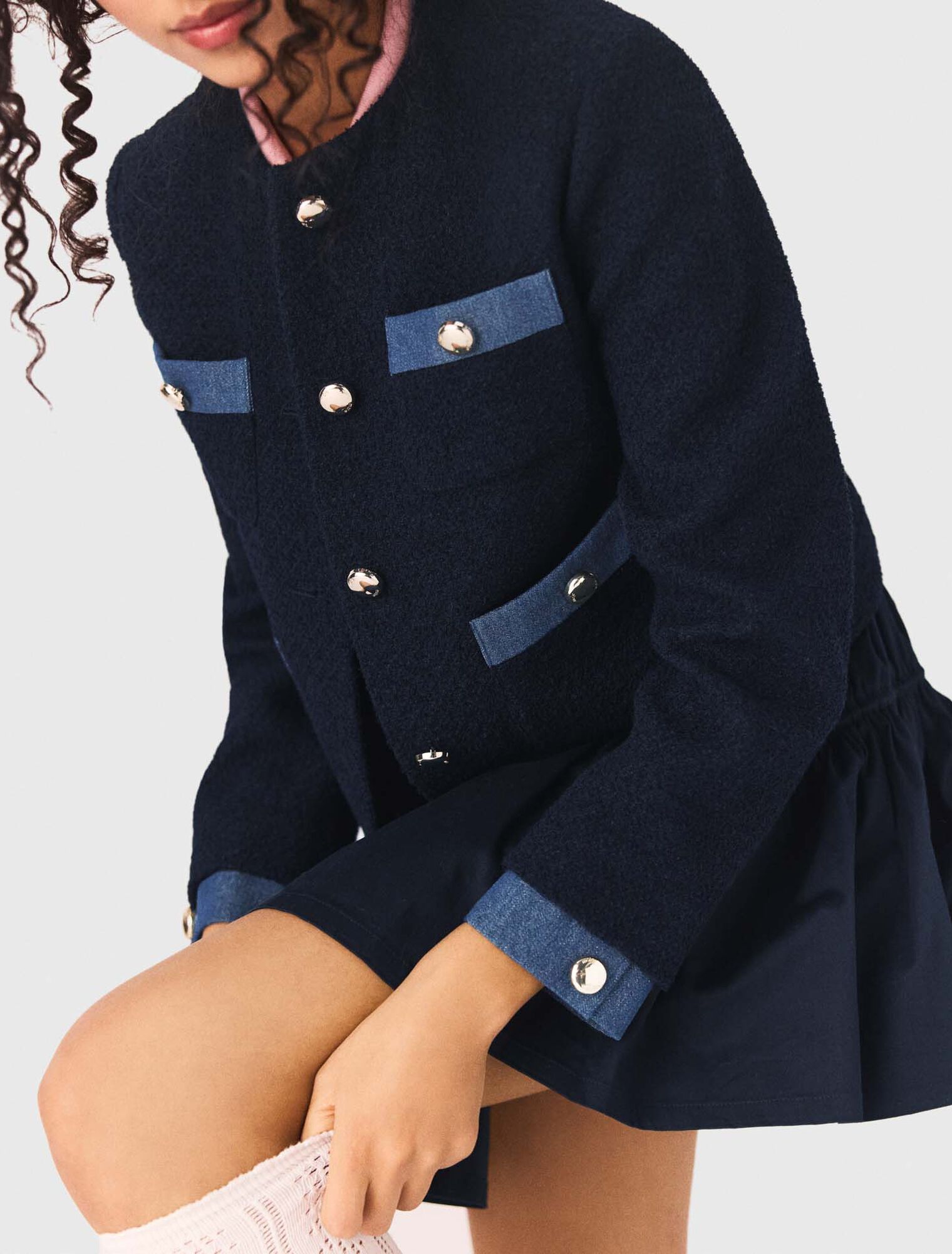 Chaqueta de tweed y galones denim