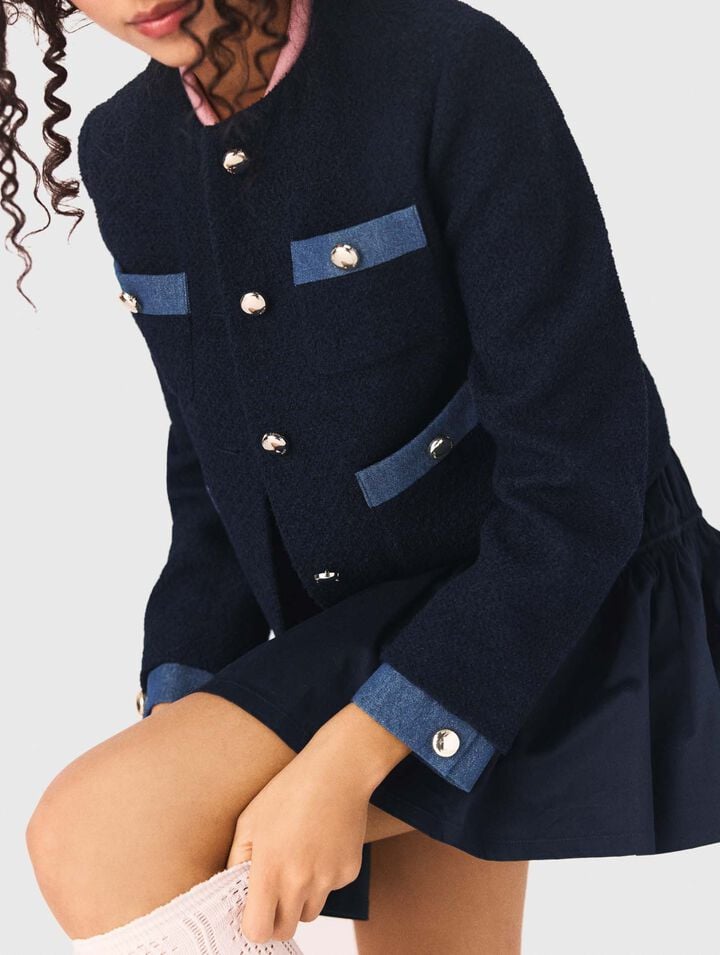 Chaqueta de tweed y galones denim