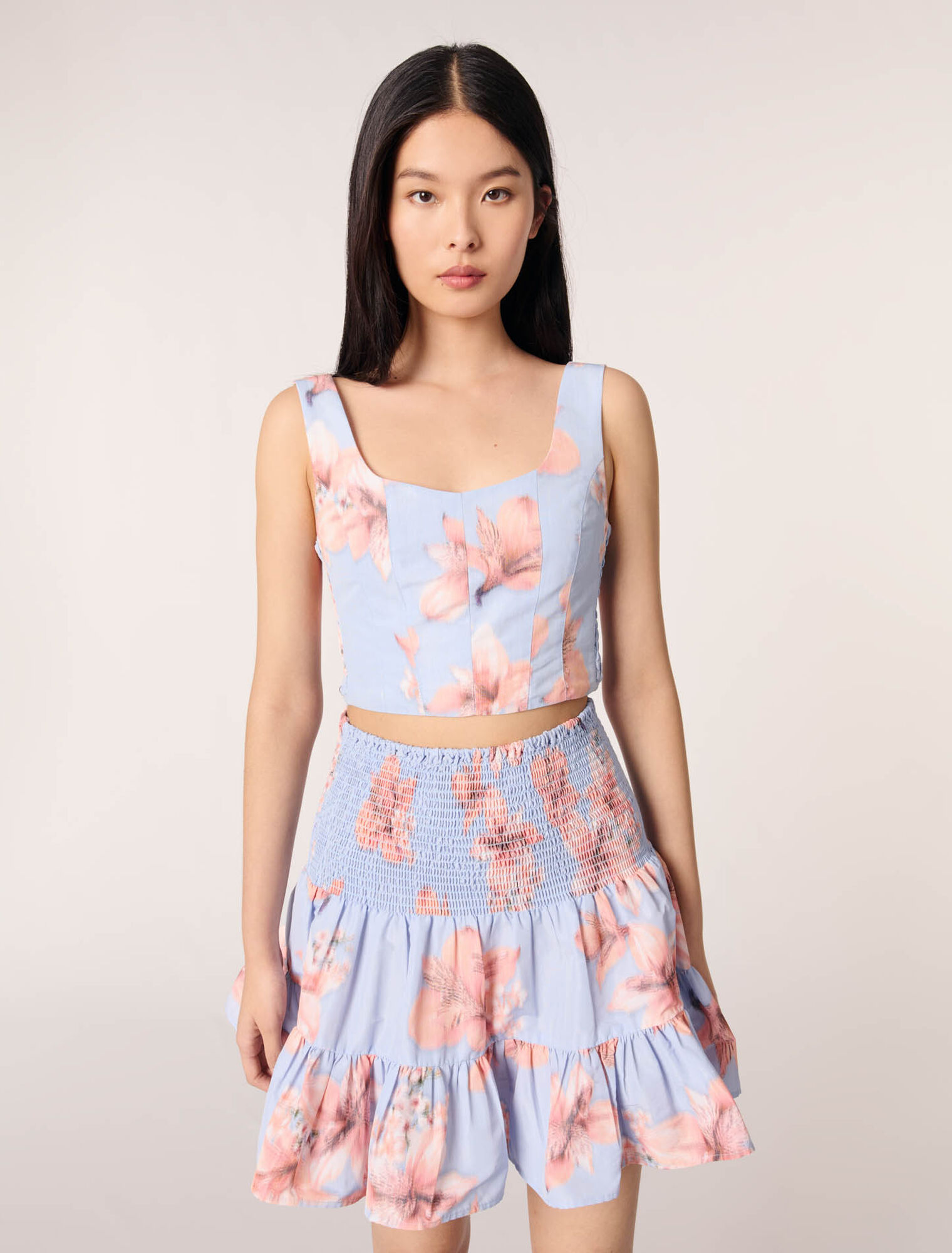 Falda evasé de tafetán estampado