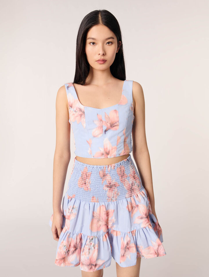 Falda evasé de tafetán estampado