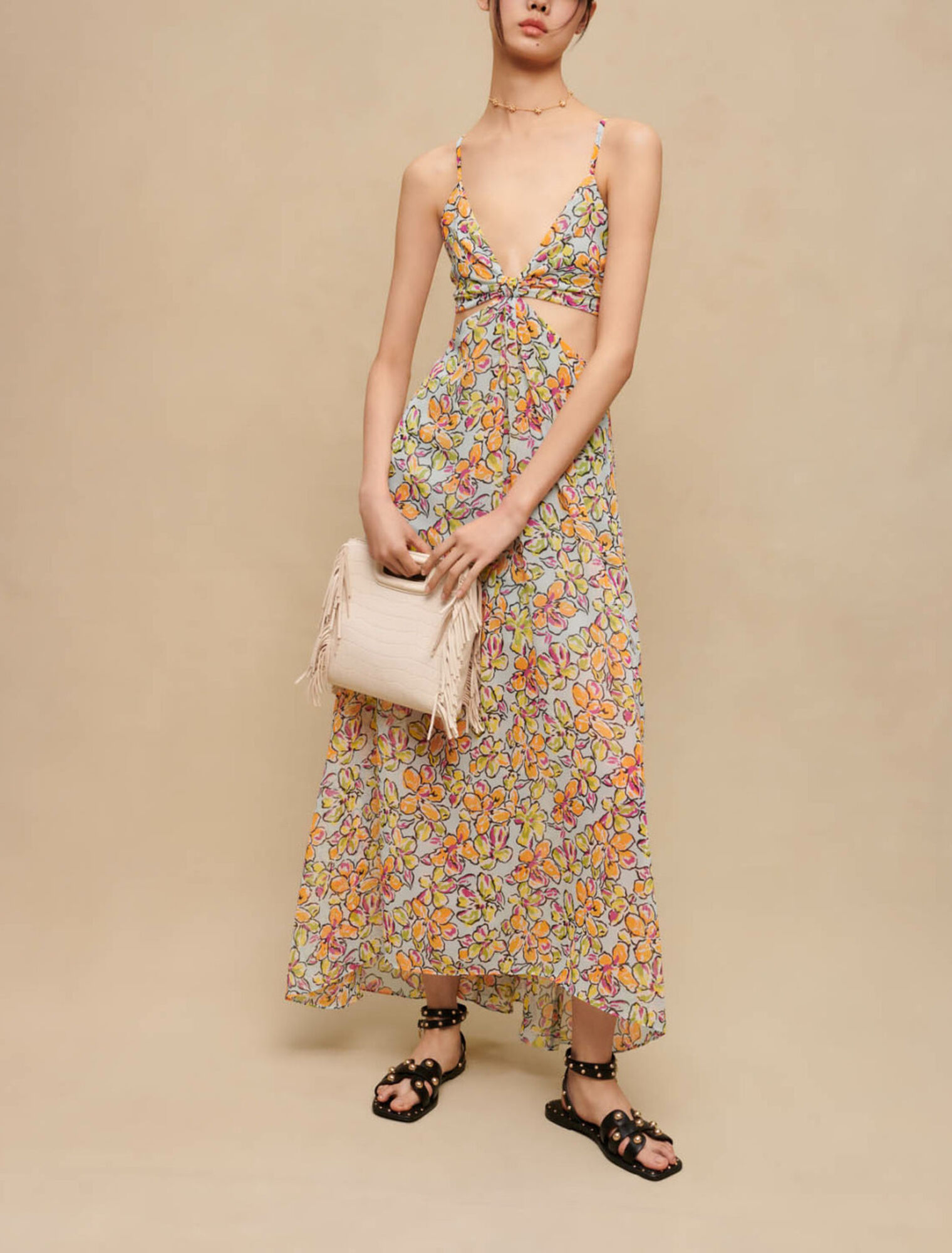 Maxi vestido recortado floral