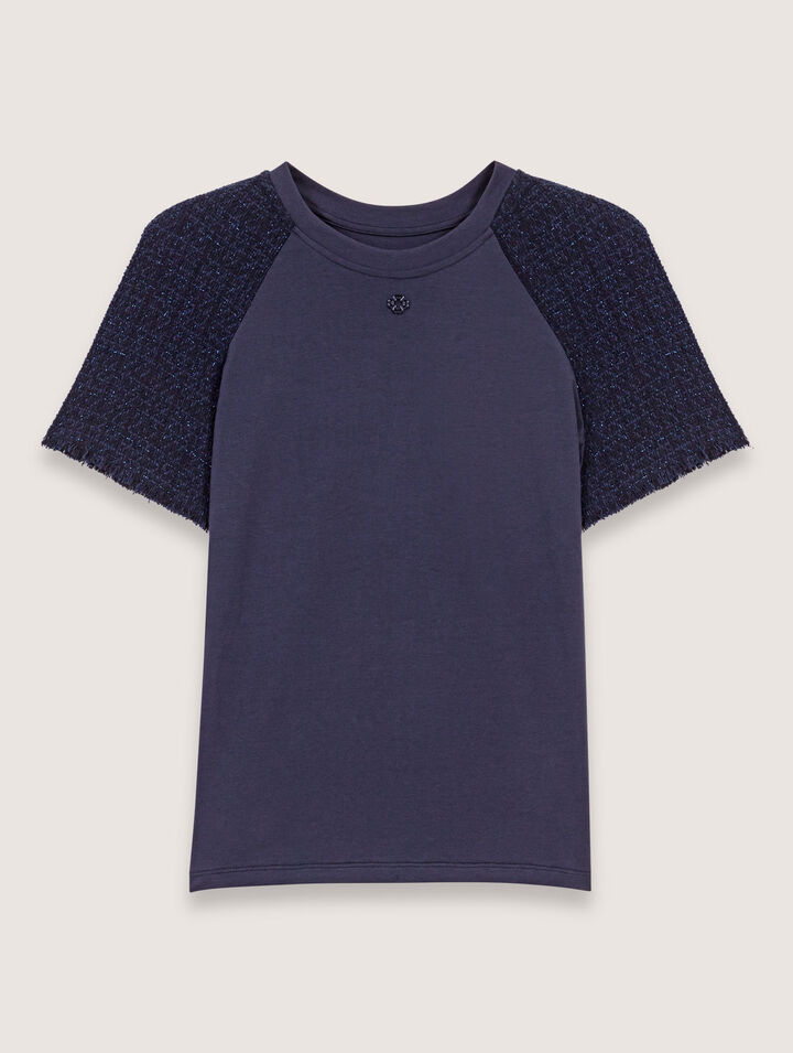 Camiseta con mangas de tweed