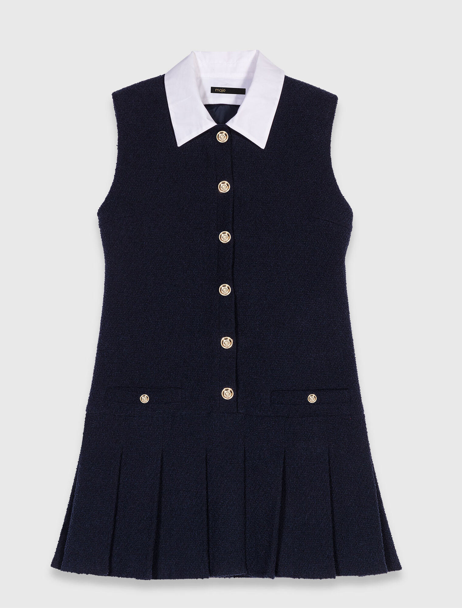 Vestido tweed corto, cuello extraíble