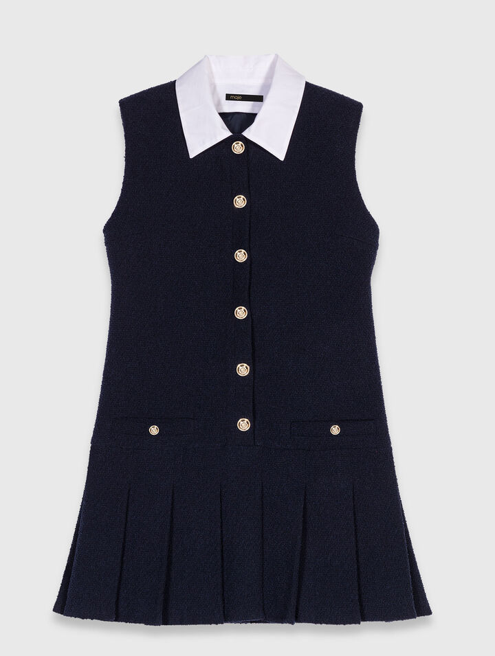 Vestido tweed corto, cuello extraíble