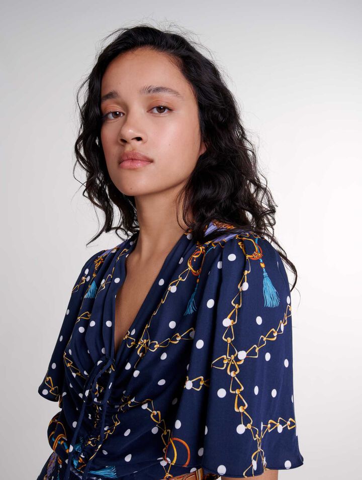 Vestido largo satinado estampado 