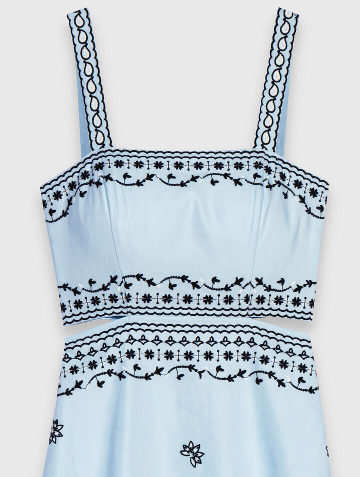 Vestido largo bordado lino mezcla