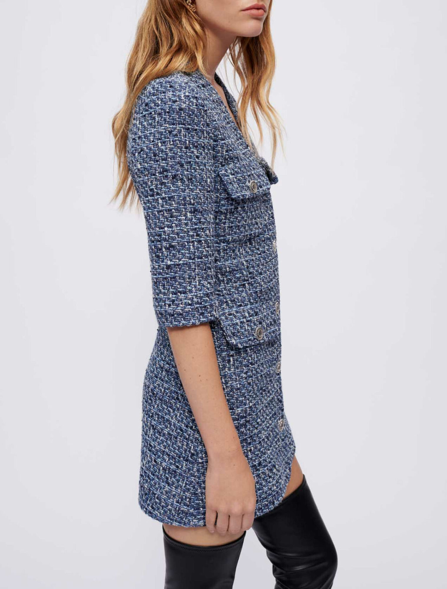Vestido de tweed ajustado en la cintura