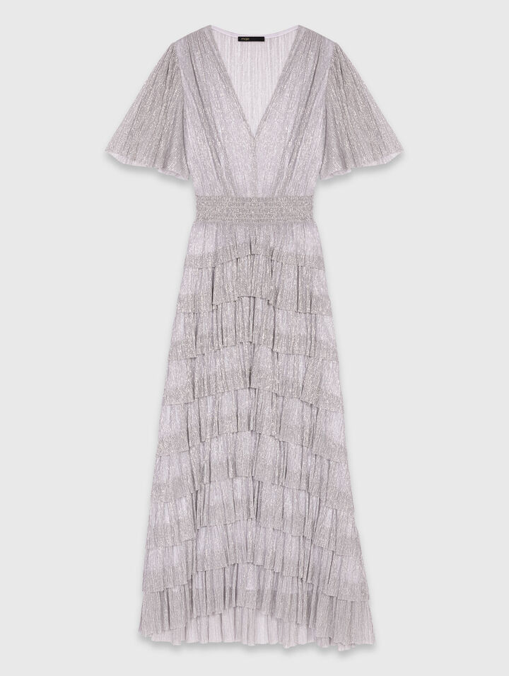 Vestido midi con volantes metálico